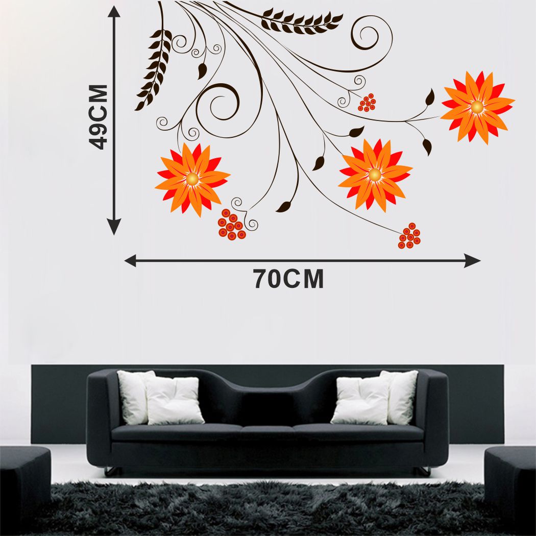 Homexa Decor | Tree With Leaf and Flower Wall Sticker (Size 70 x 49 cm)