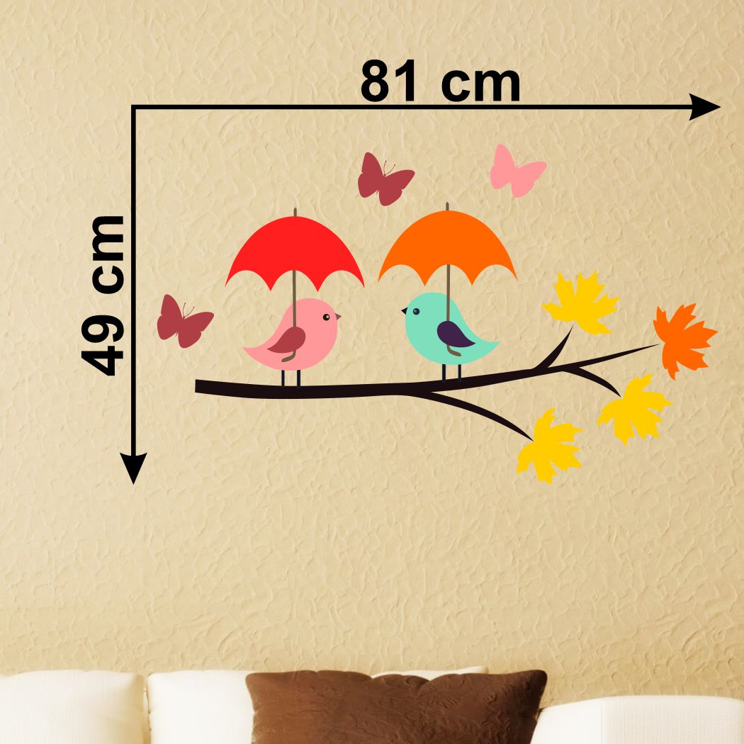 Homexa Decor | Tree With Leaf and Birds Wall Sticker (Size 81x49 cm)