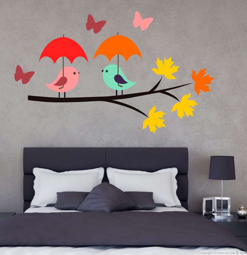 Homexa Decor | Tree With Leaf and Birds Wall Sticker (Size 81x49 cm)
