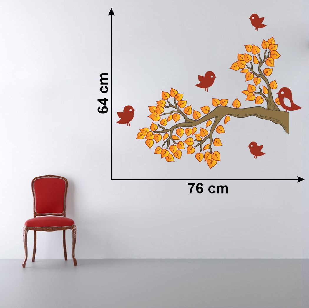 Homexa Decor | Tree With Leaf and Birds Wall Sticker (Size 76x64 cm)