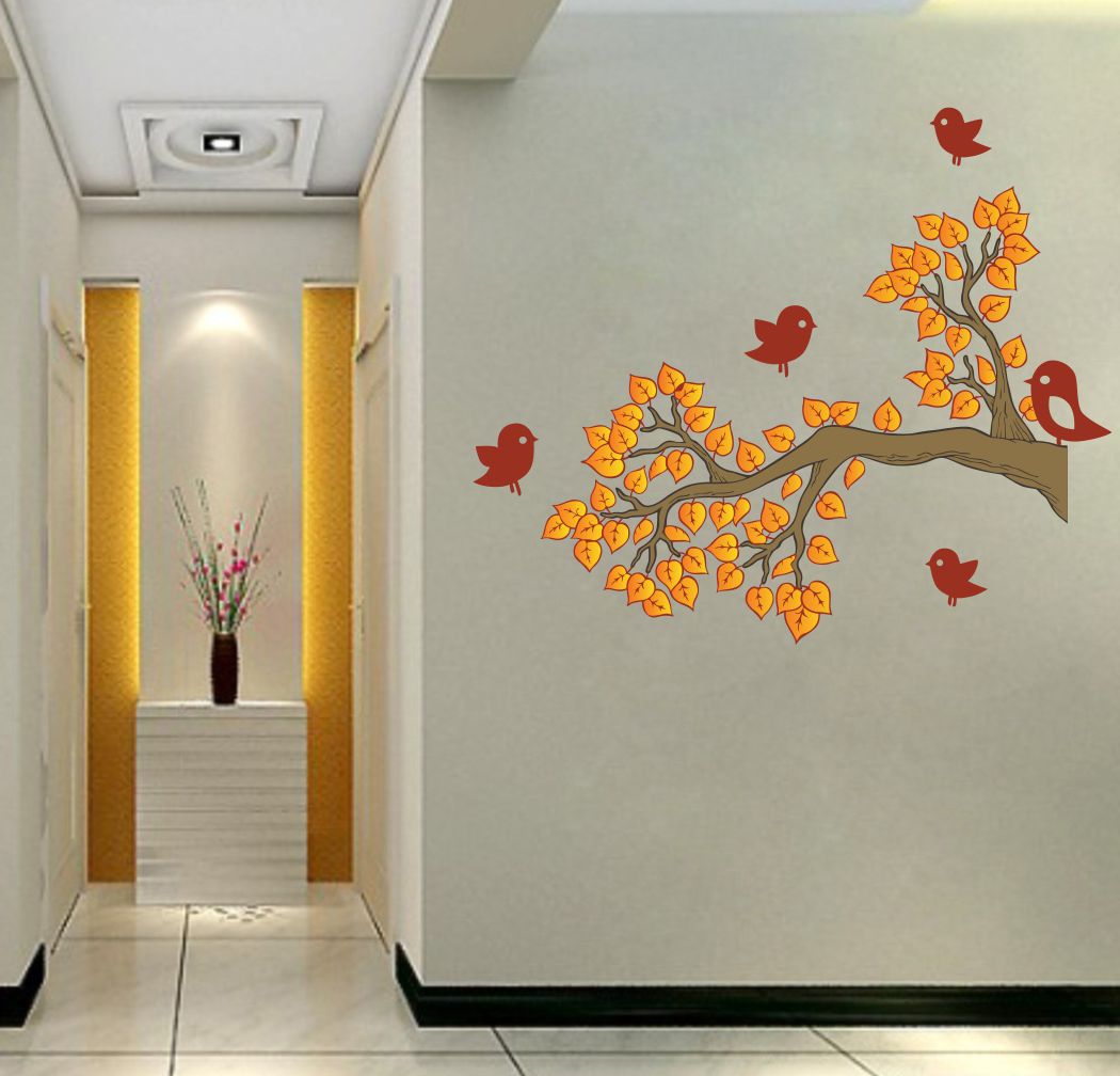 Homexa Decor | Tree With Leaf and Birds Wall Sticker (Size 76x64 cm)