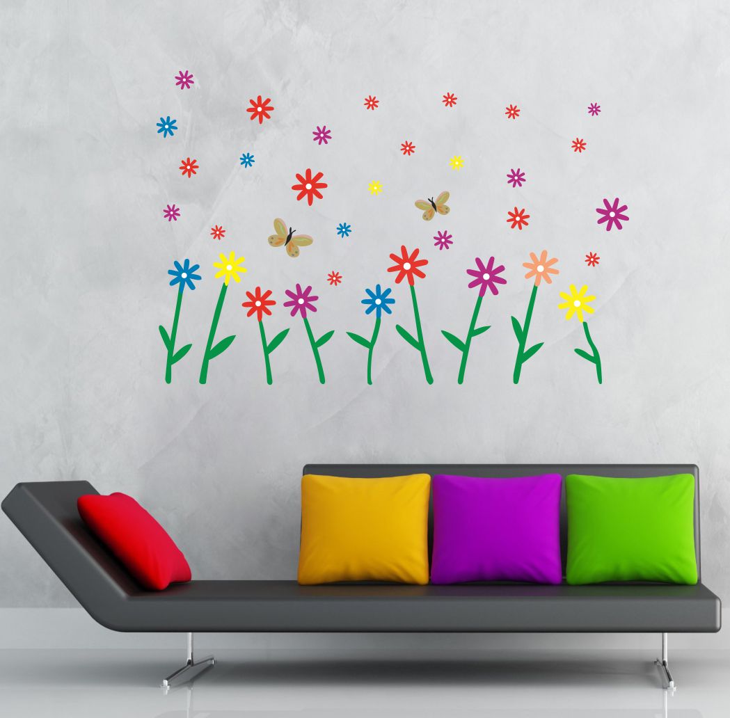 Homexa Decor | Flower And Butterfly Wall Sticker (Size 88x58 cm)