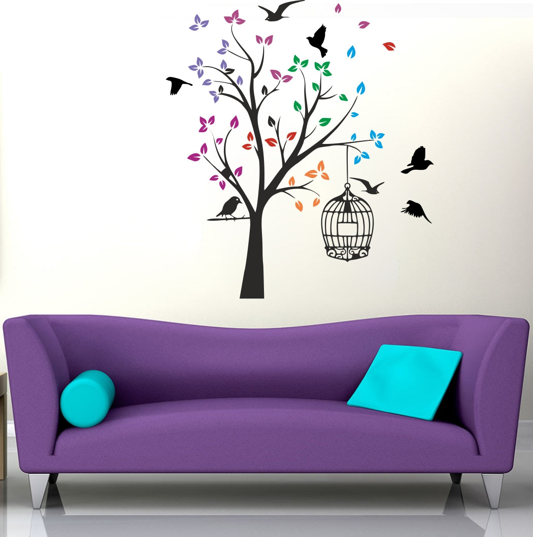 Homexa Decor | Tree With Leaf and Birds Wall Sticker (Size 65X58 cm)