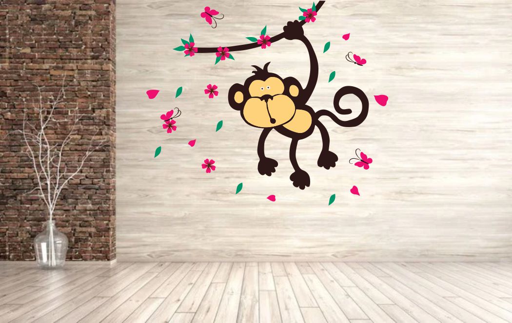 Homexa Decor | Tree With Monkey and butterfly Wall Sticker (Size 70x59 cm)