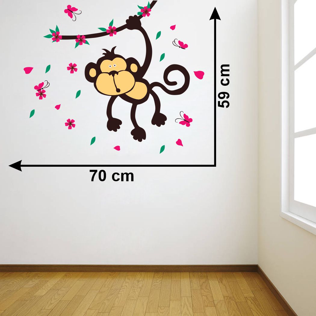 Homexa Decor | Tree With Monkey and butterfly Wall Sticker (Size 70x59 cm)