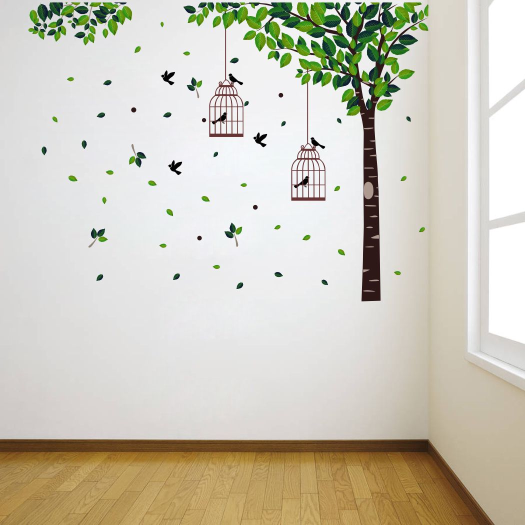 Homexa Decor | Tree With Birds and Cages Design Wall Sticker (Size 90x67 cm)