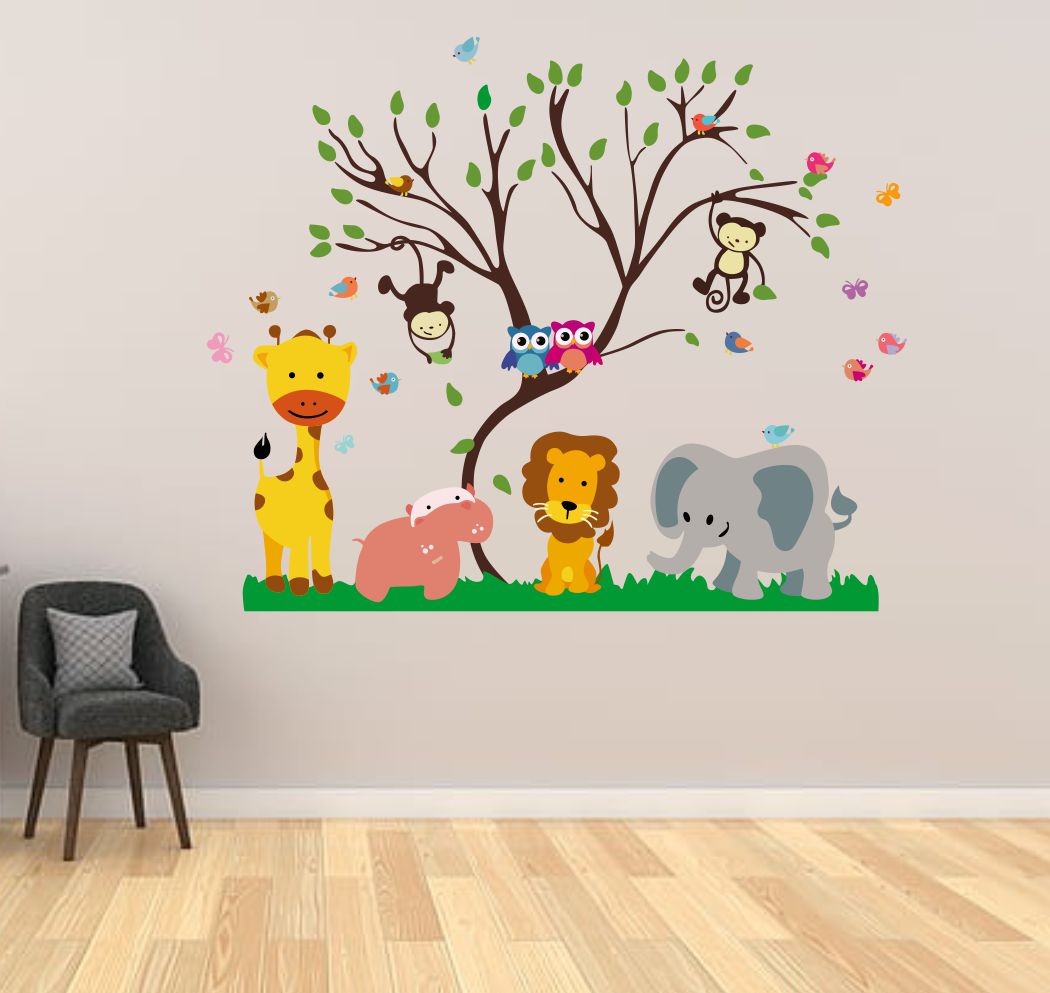 Homexa Decor | Jungle Cartoon Animals Wall Sticker (Size 70x57 cm)