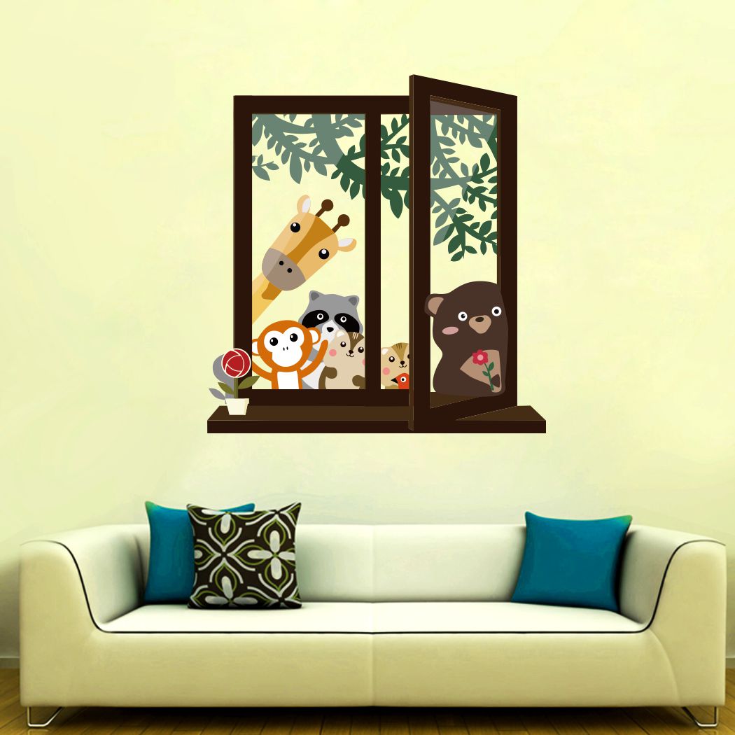 Homexa Decor | Window With Animal Wall Sticker (Size 52 x 56 cm)