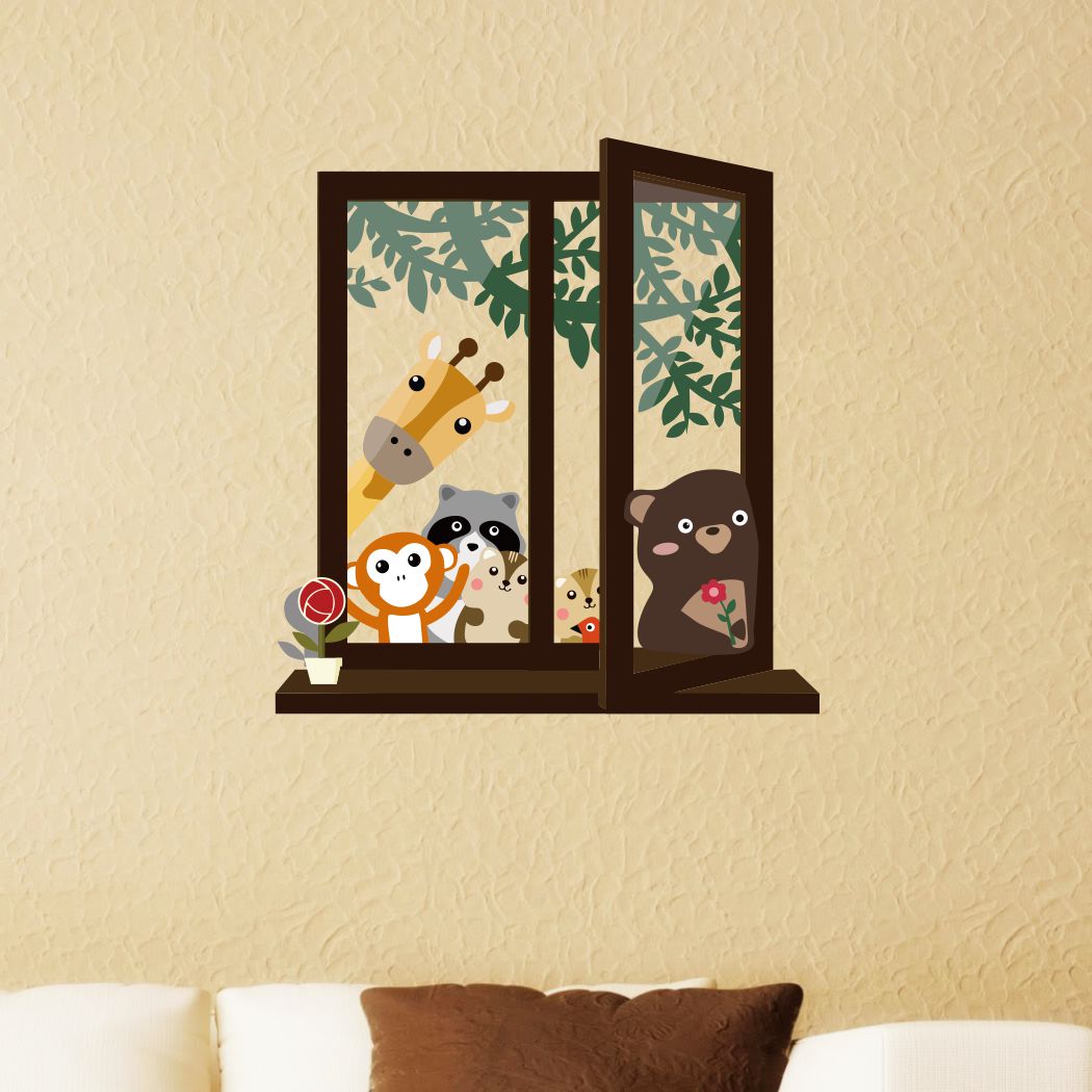 Homexa Decor | Window With Animal Wall Sticker (Size 52 x 56 cm)