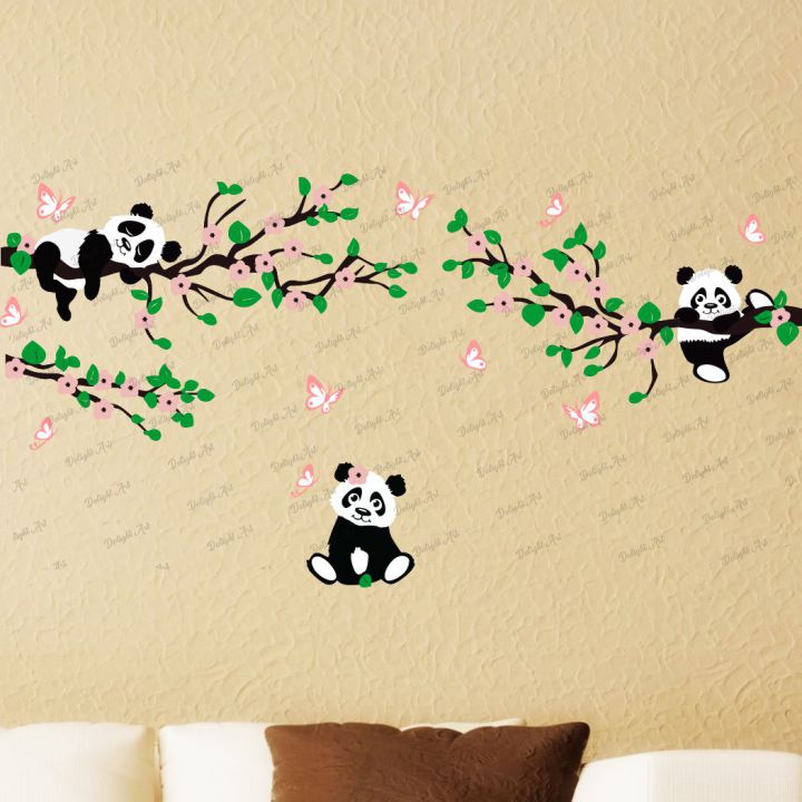 Homexa Decor | Branches With Pandas Design wall Sticker Sticker (Size 113 x 58 cm)