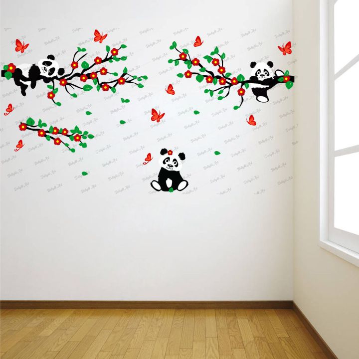 Homexa Decor | Branches With Pandas Design wall Sticker Sticker (Size 113 x 58 cm)