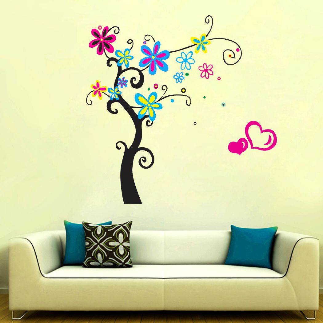 Homexa Decor | Tree With Flower and Heart Wall Sticker (Size 84 x 83 cm)