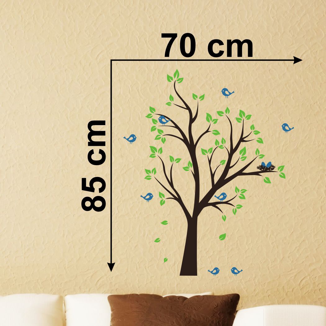 Homexa Decor | Tree With Leaf and Birds Wall Sticker (Size 70 x 85 cm)
