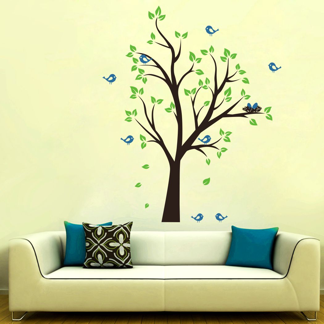 Homexa Decor | Tree With Leaf and Birds Wall Sticker (Size 70 x 85 cm)