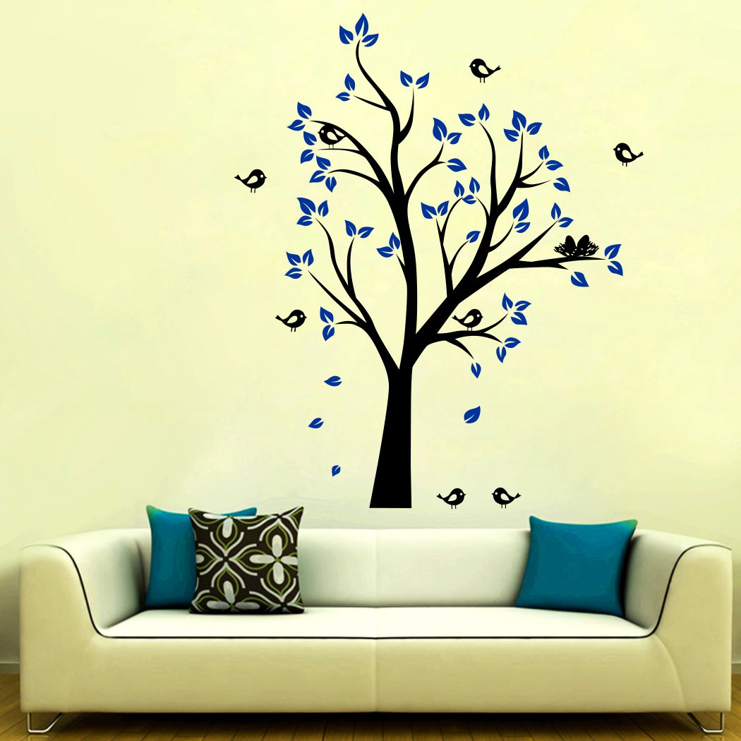 Homexa Decor | Tree With Leaf and Birds Wall Sticker (Size 70 x 85 cm)