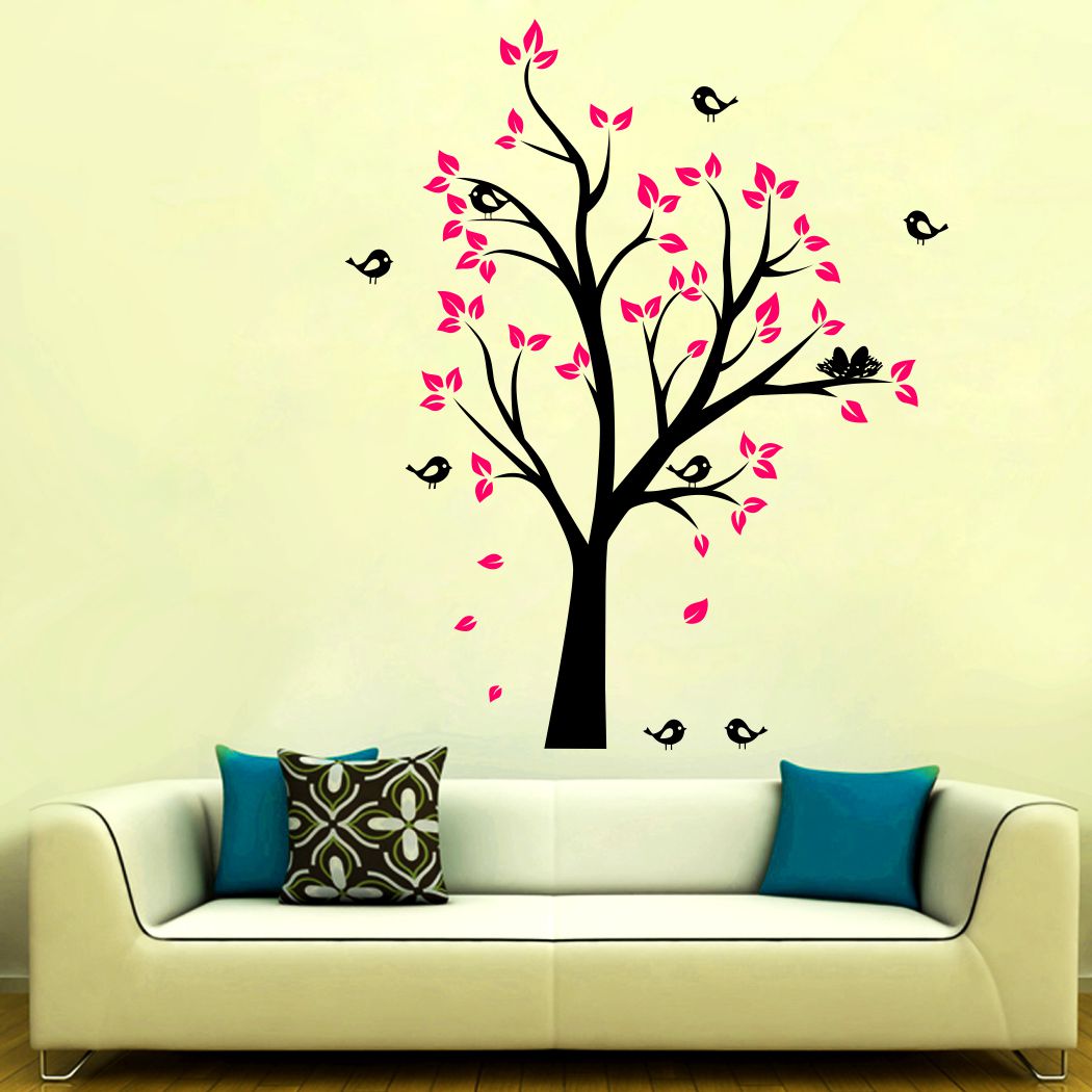 Homexa Decor | Tree With Leaf and Birds Wall Sticker (Size 70 x 85 cm)