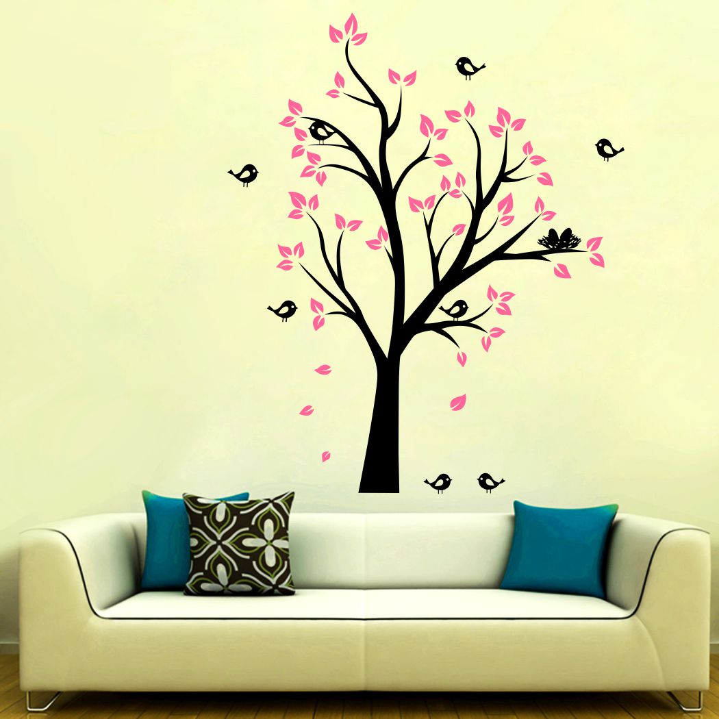 Homexa Decor | Tree With Leaf and Birds Wall Sticker (Size 70 x 85 cm)