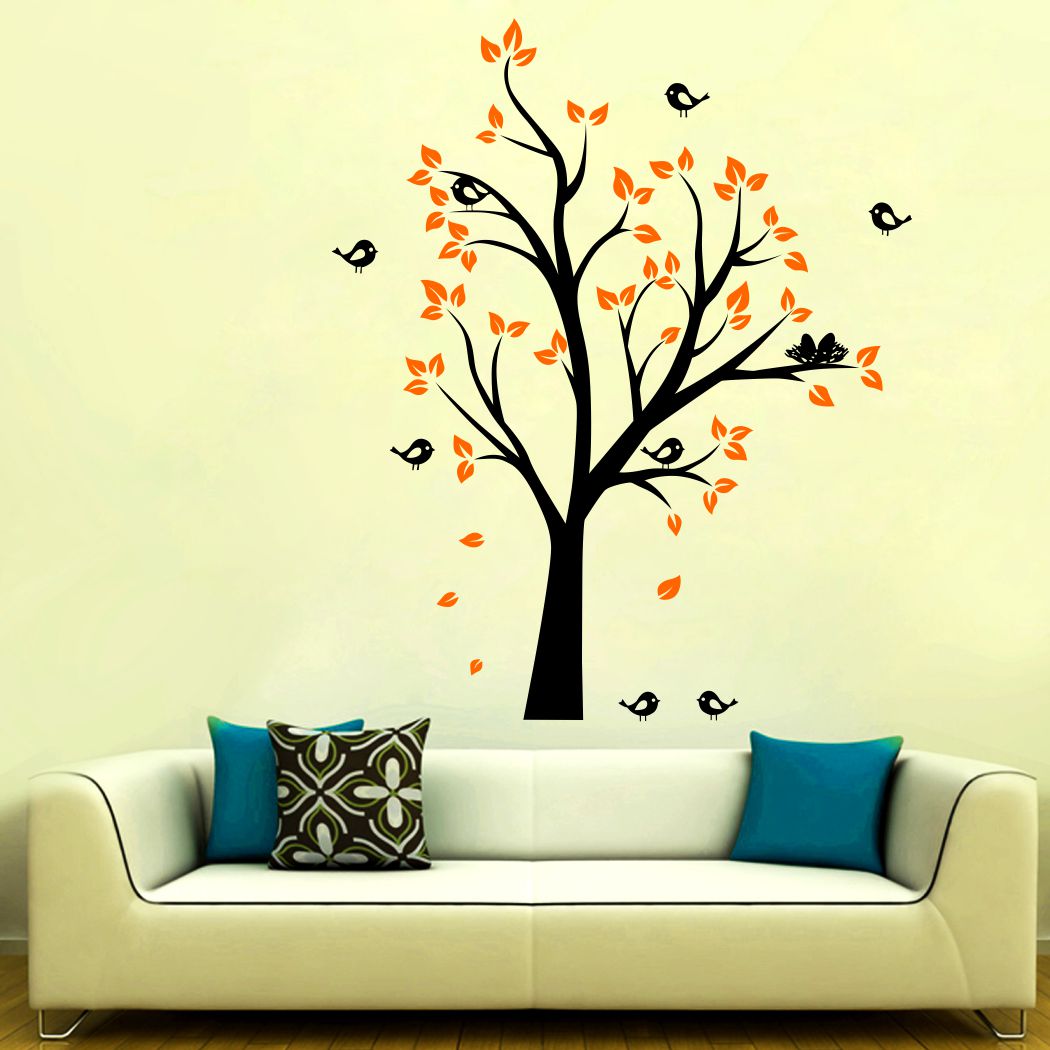 Homexa Decor | Tree With Leaf and Birds Wall Sticker (Size 70 x 85 cm)