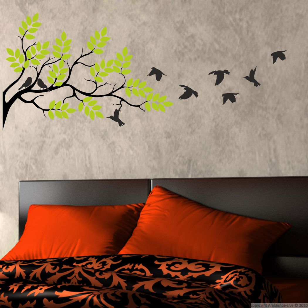 Homexa Decor | Tree With Leaf and Birds Wall Sticker (Size 140 x 58 cm)