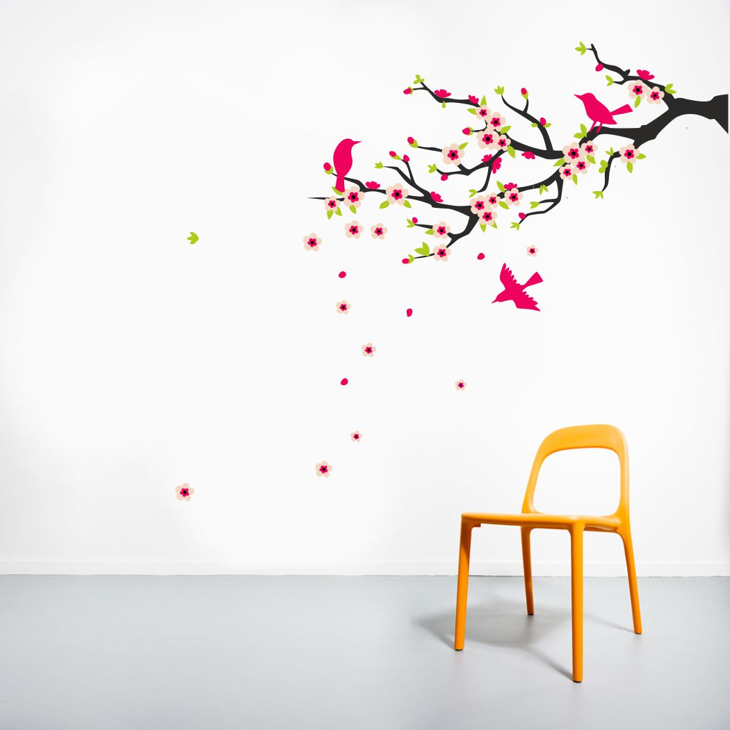 Homexa Decor | Tree With Leaf and Birds Wall Sticker (Size 81 x 80 cm)