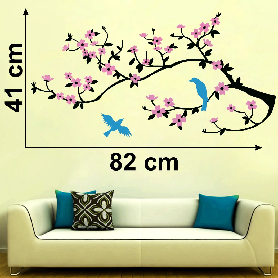 Homexa Decor | Tree With Leaf and Birds Wall Sticker (Size 82 x 41 cm)
