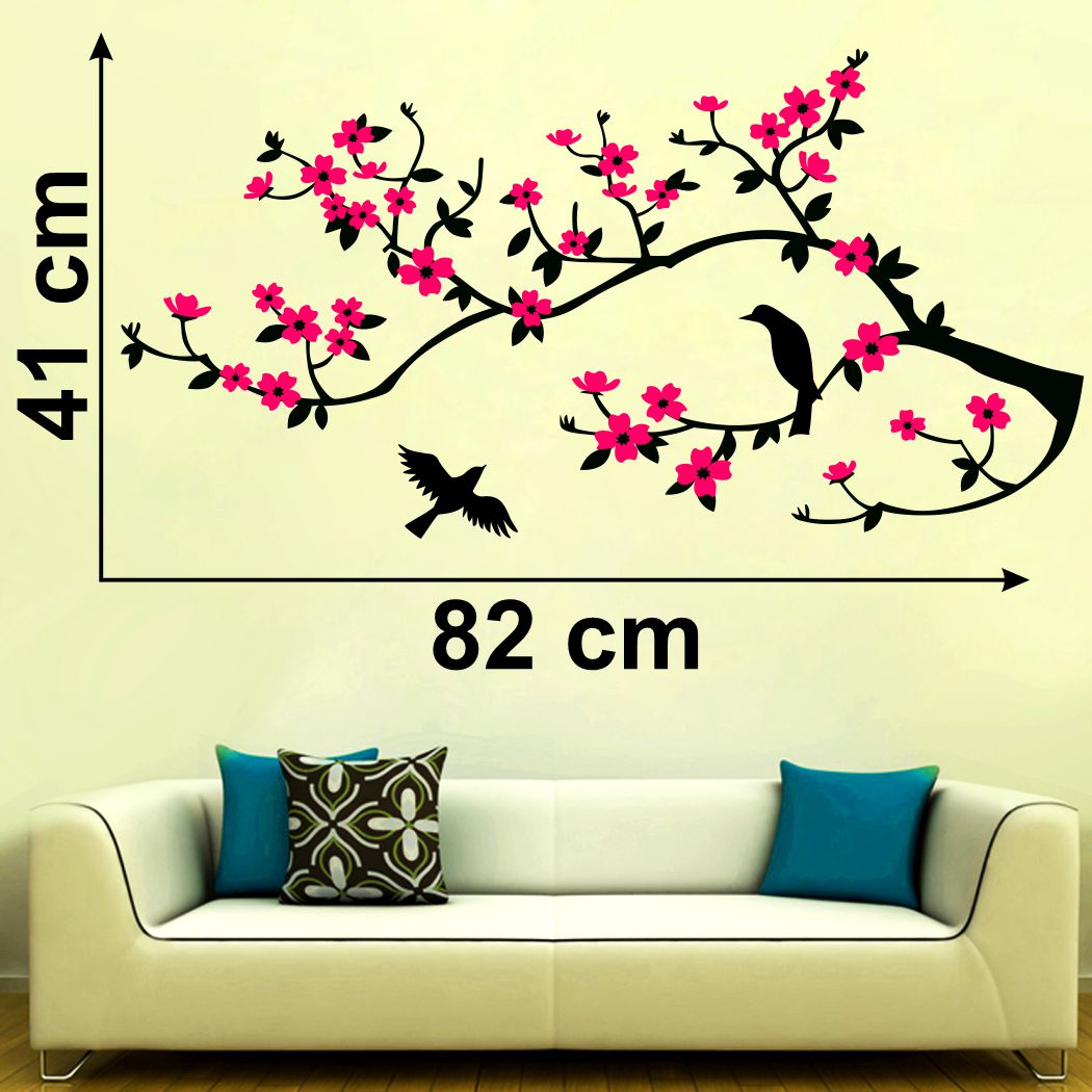 Homexa Decor | Tree With Leaf and Birds Wall Sticker (Size 82 x 41 cm)