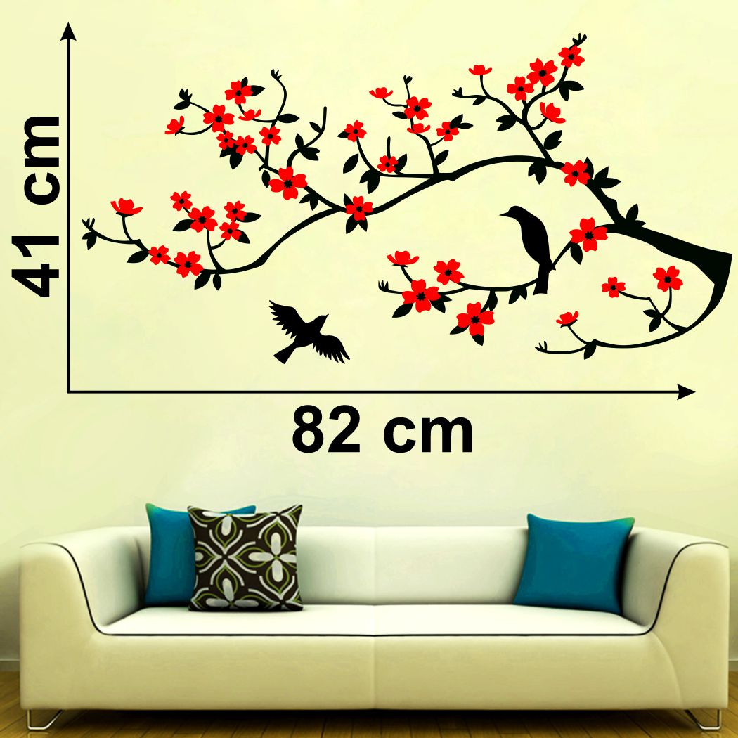 Homexa Decor | Tree With Leaf and Birds Wall Sticker (Size 82 x 41 cm)