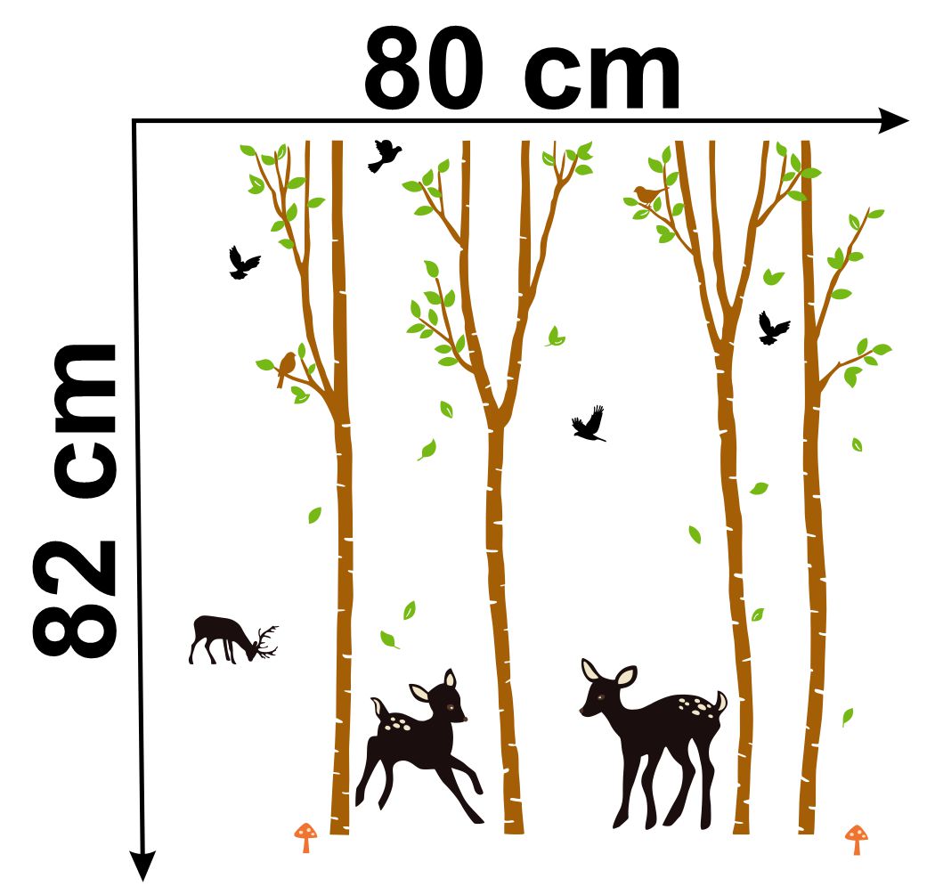 Homexa Decor | Tree With Leaf and Dear Wall Sticker (Size 80 x 82 cm)