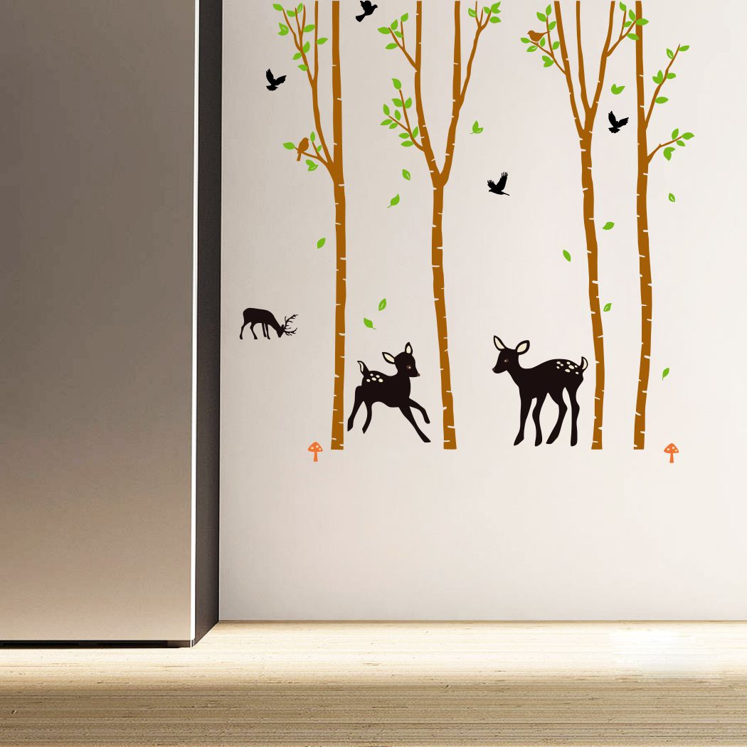 Homexa Decor | Tree With Leaf and Dear Wall Sticker (Size 80 x 82 cm)