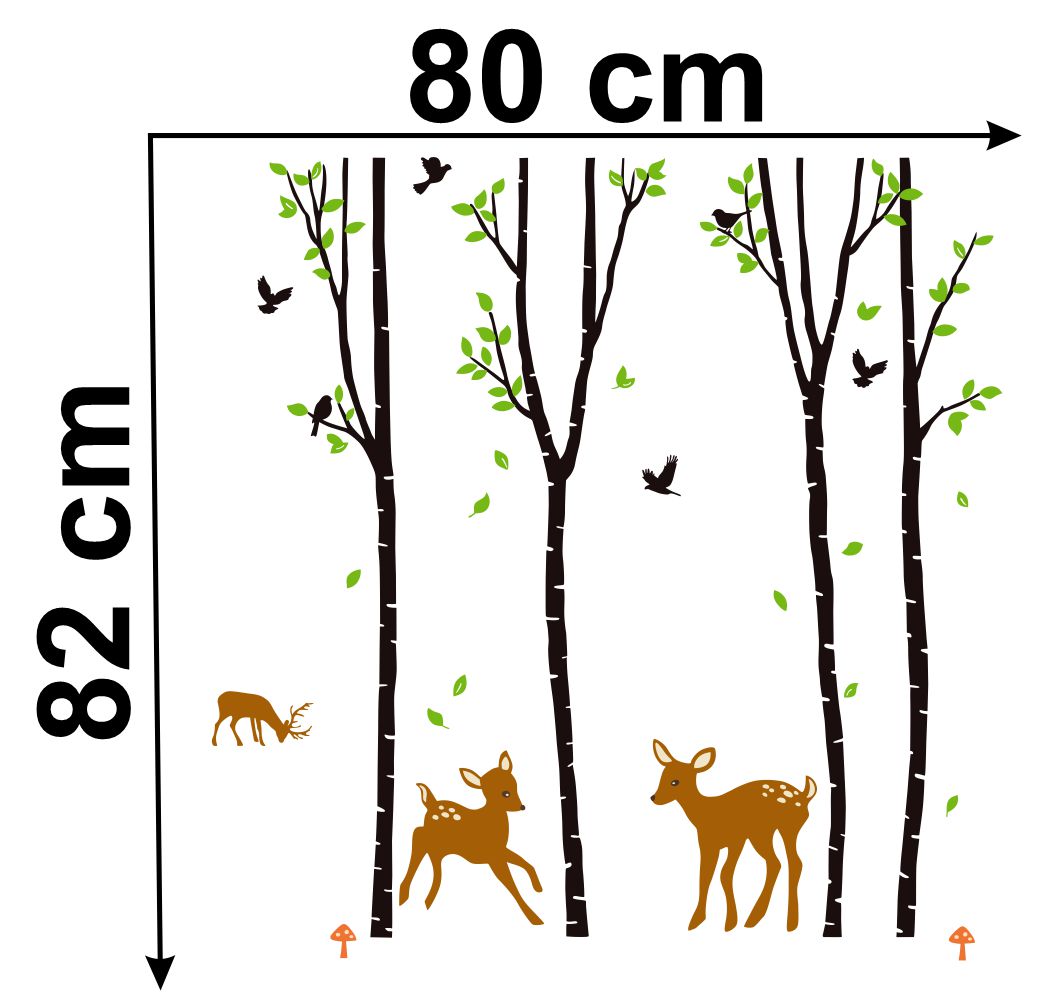 Homexa Decor | Tree With Leaf and Dear Wall Sticker (Size 80 x 82 cm)