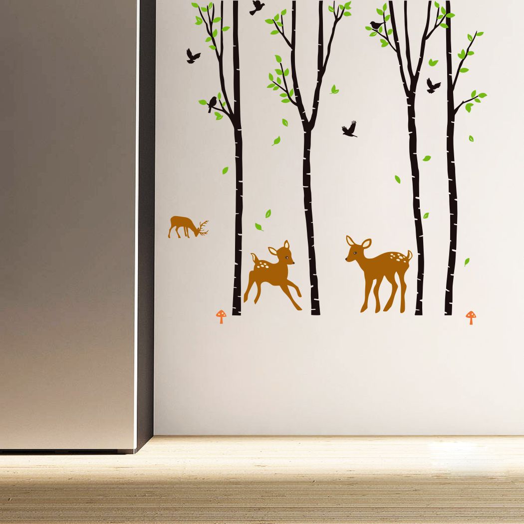 Homexa Decor | Tree With Leaf and Dear Wall Sticker (Size 80 x 82 cm)