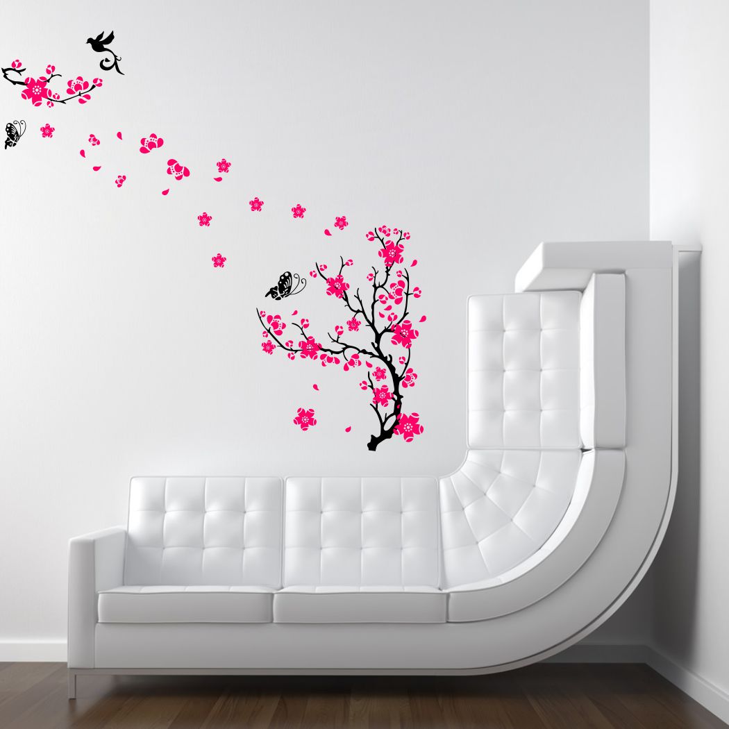 Homexa Decor | Tree With Flower and Birds Wall Sticker (Size 124 x 123 cm)