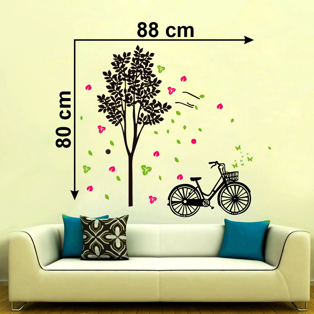 Homexa Decor | Tree With Leaf and Cycle Wall Sticker (Size 88 x 80 cm)