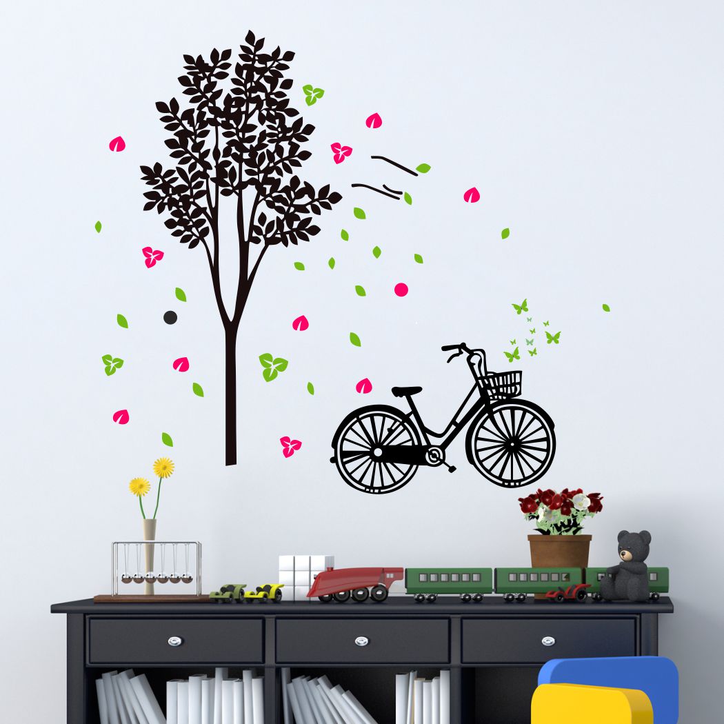 Homexa Decor | Tree With Leaf and Cycle Wall Sticker (Size 88 x 80 cm)