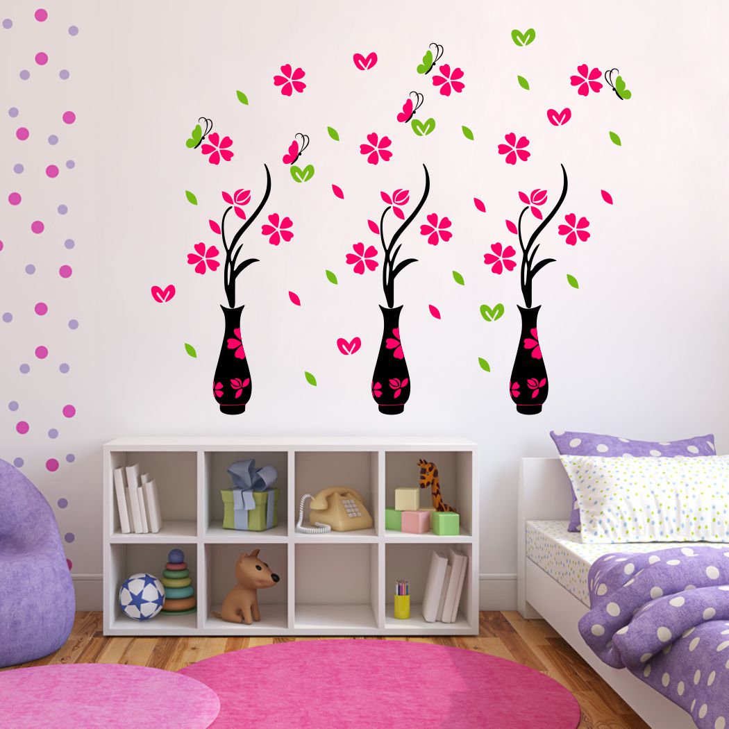 Homexa Decor | Three Pot and Flower Design Wall Sticker (Size 99 x 88 cm)