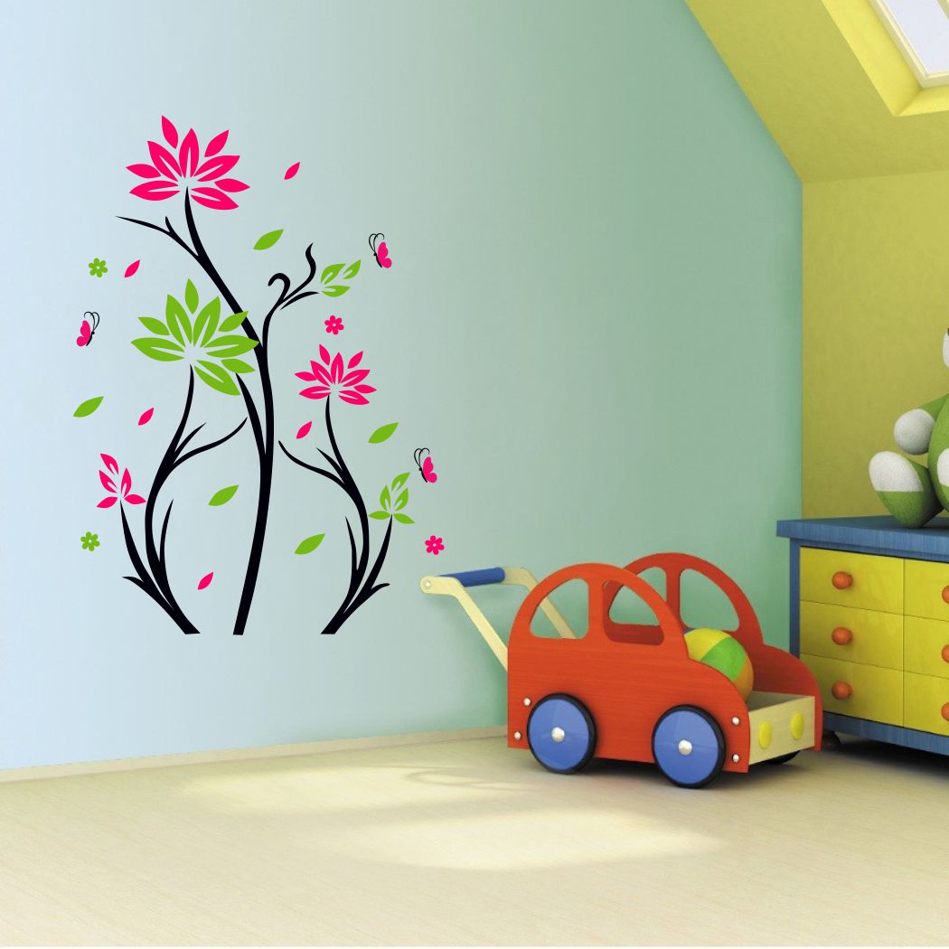 Homexa Decor | Beautiful Flower and Butterfly Wall Sticker (Size 49 x 70 cm)