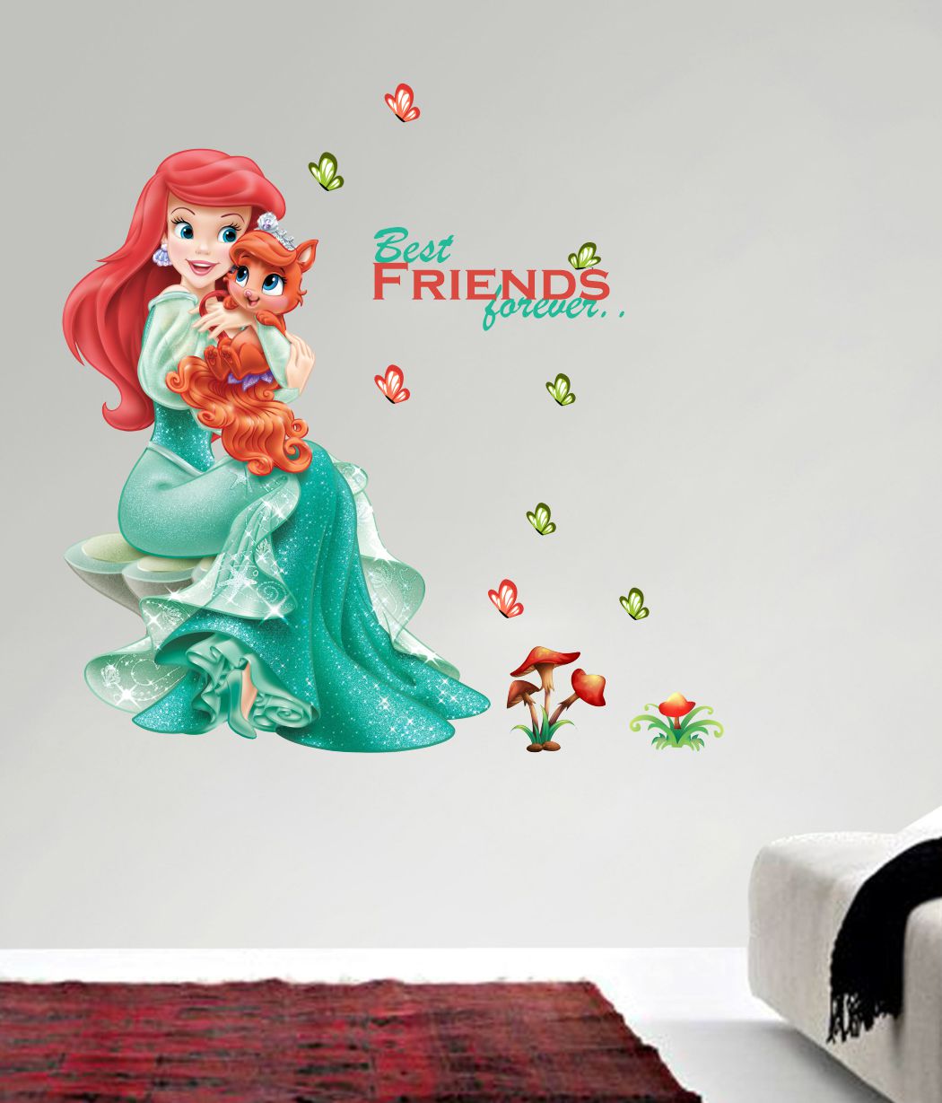 Homexa Decor | Beautiful Princess with Cat Design Wall Sticker (Size 62 x 63 cm)