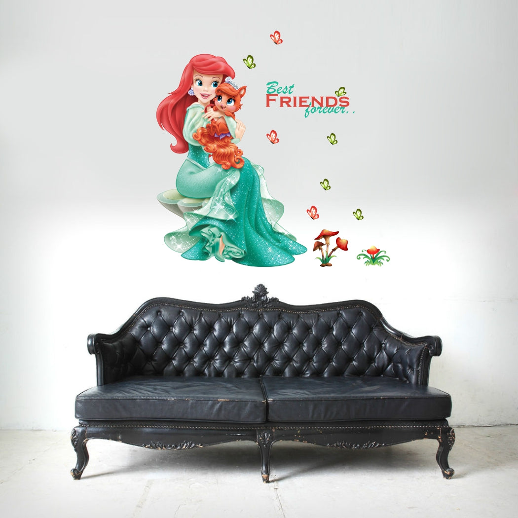 Homexa Decor | Beautiful Princess with Cat Design Wall Sticker (Size 62 x 63 cm)