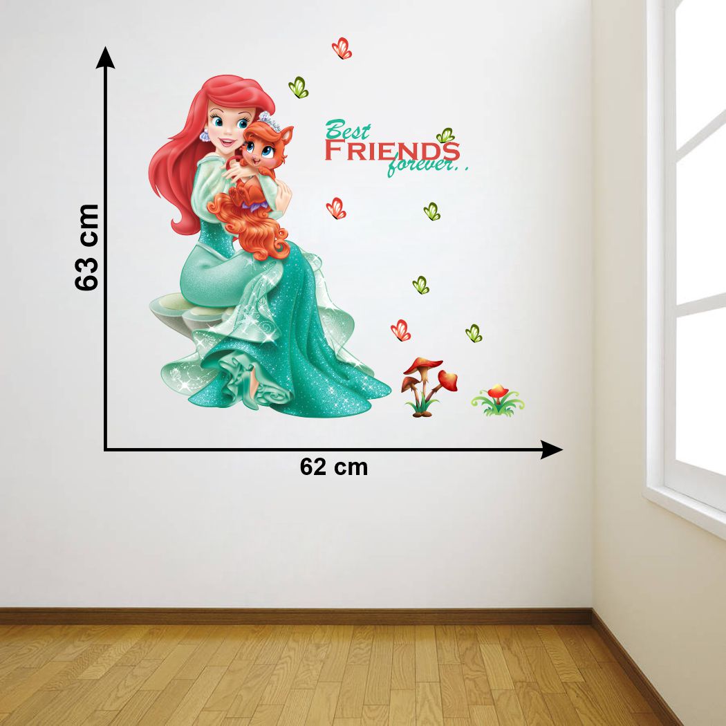 Homexa Decor | Beautiful Princess with Cat Design Wall Sticker (Size 62 x 63 cm)