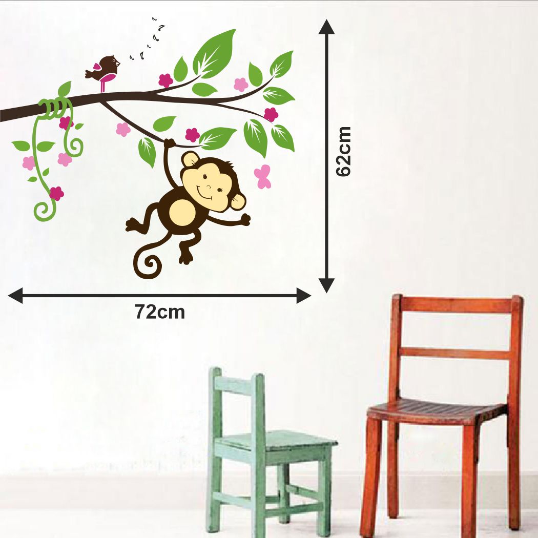 Homexa Decor | Tree With Monkey Design Wall Sticker (Size 72 x 62 cm)