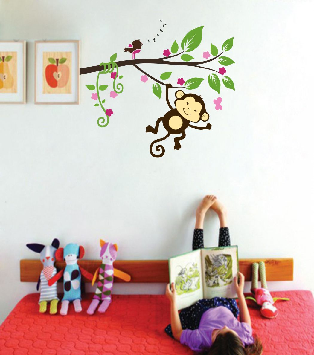Homexa Decor | Tree With Monkey Design Wall Sticker (Size 72 x 62 cm)