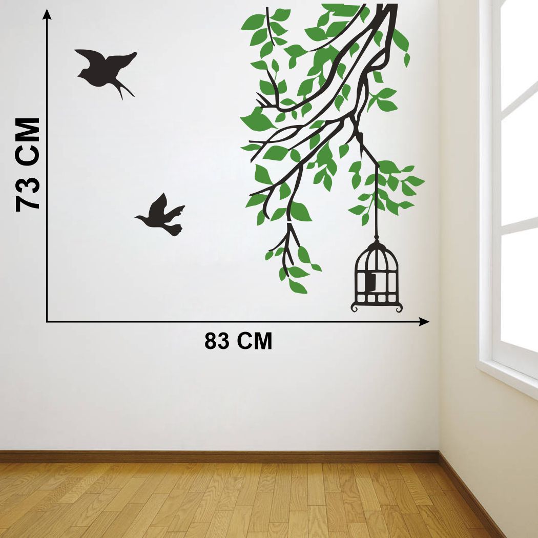 Homexa Decor | Tree With Leaf and Hanging cage Design Wall Sticker (Size 83 x 73 cm)