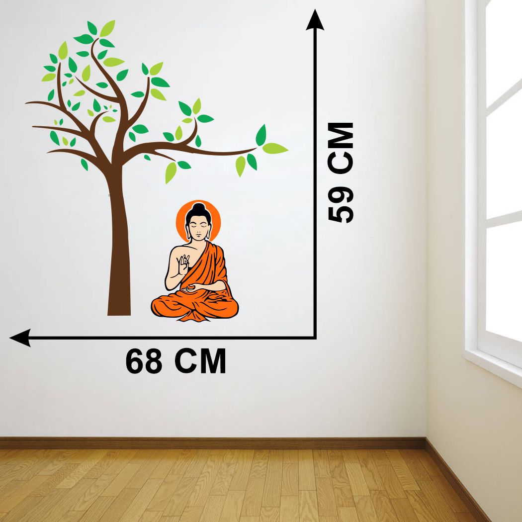 Homexa Decor | Tree With Leaf and Buddha Design Wall Sticker (Size 68 x 59 cm)