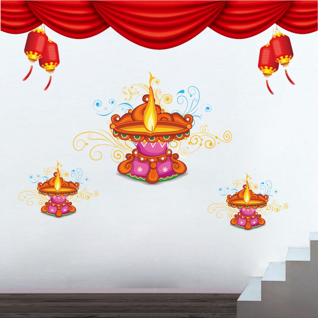 Homexa Decor | Happy Diwali Design Wall Sticker (Size 58 x 53 cm)