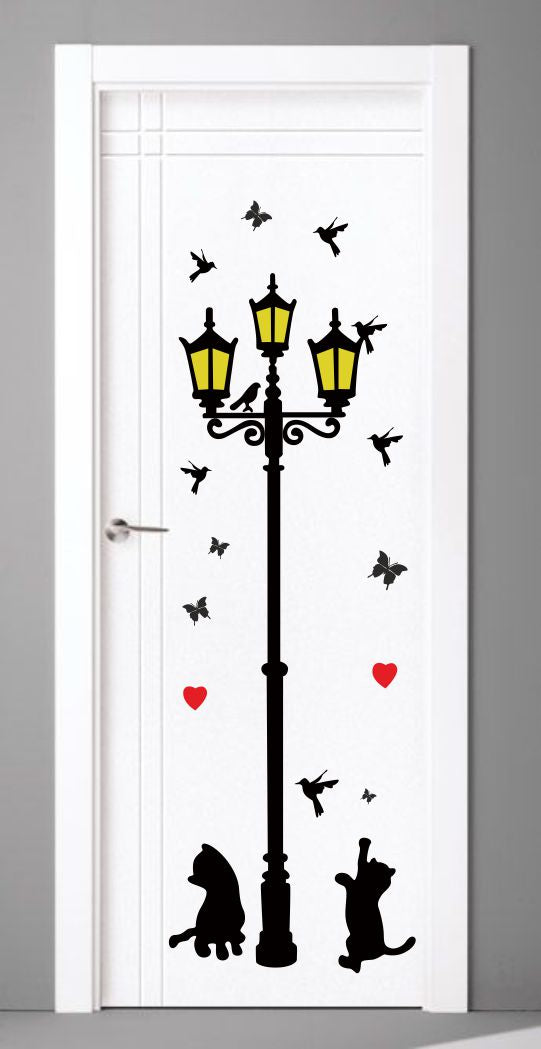 Homexa Decor | Decorative Home cat and lamp Pole Design Door Sticker (Size 38 x 121 cm)
