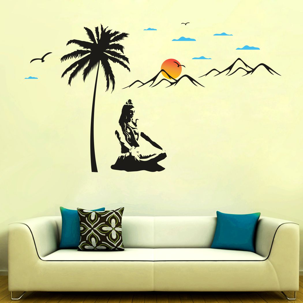 Homexa Decor | Sun Set Behind Lord Shiva Tree Design Wall Sticker (Size 104 x 61 cm)