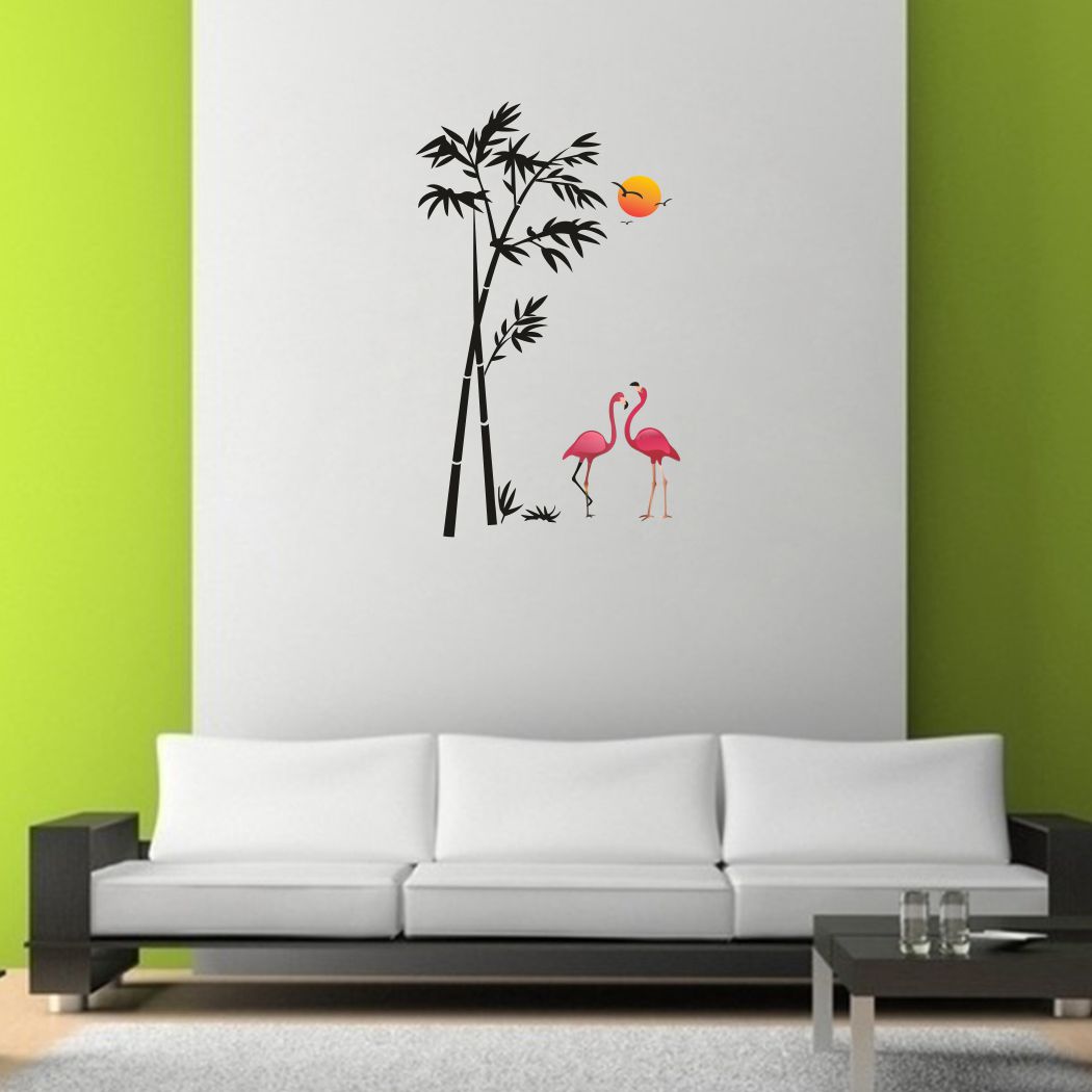 Homexa Decor | Sunset Tree Bird with Swan Love Couple Wall Sticker (Size 34x55 cm)