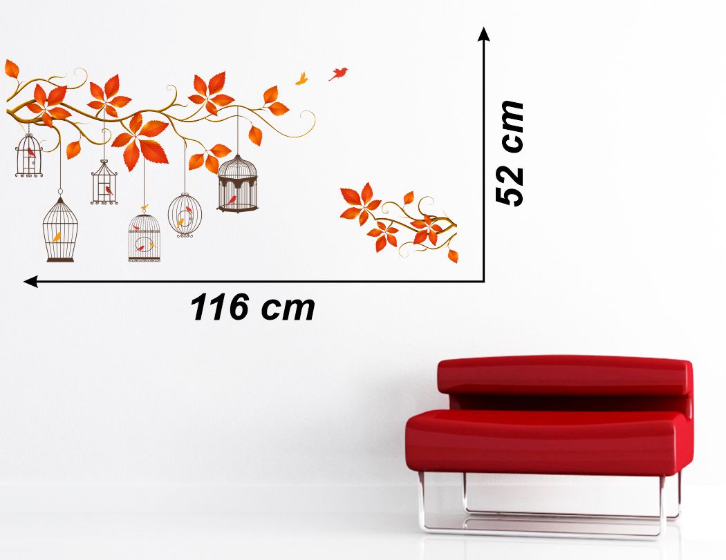 Homexa Decor | Tree With Leaf and Hanging cages Design Wall Sticker (Size 116x52 cm)