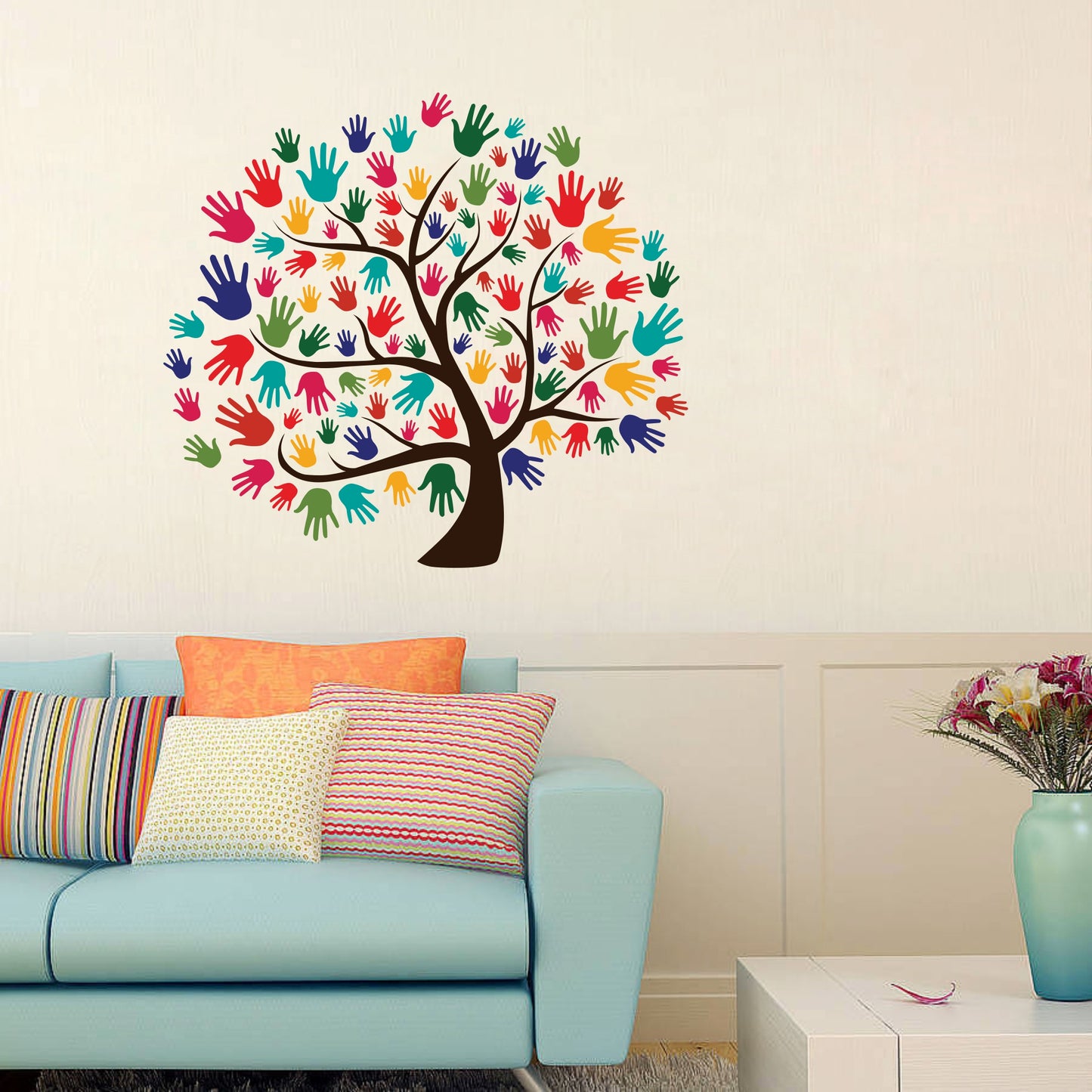 Homexa Decor | Tree With Leaf Hand Design Wall Sticker (Size 57x55 cm)