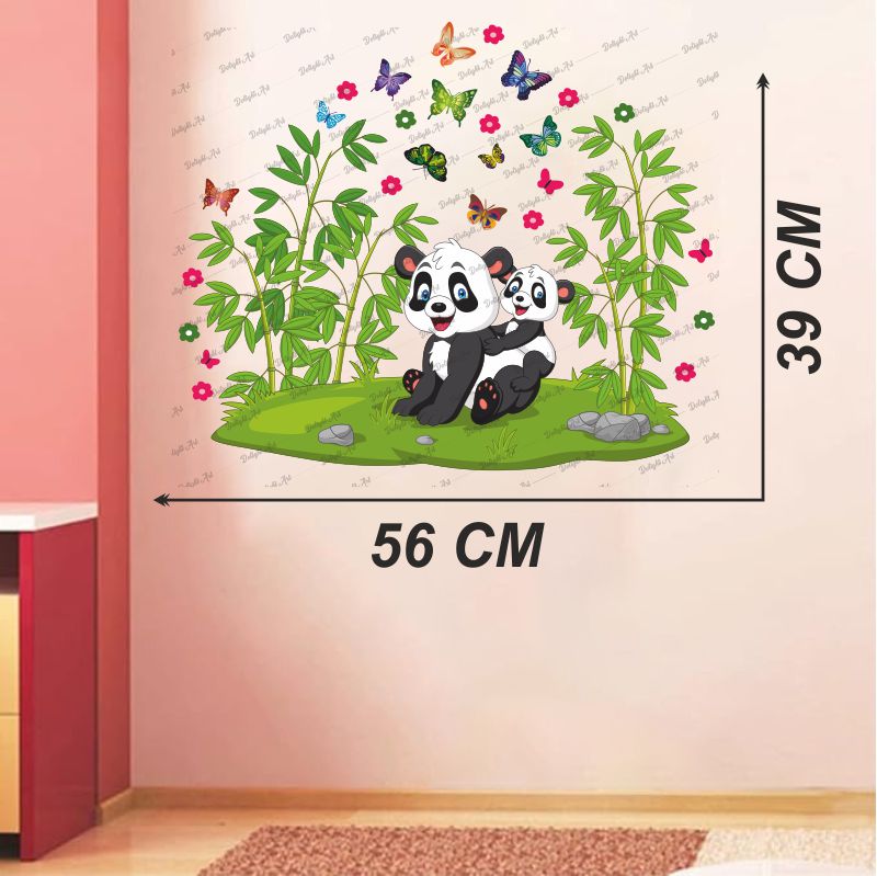 Homexa Decor | Beautiful Grass and Tree With Pandas Design Wall Sticker (Size 57X47 cm)